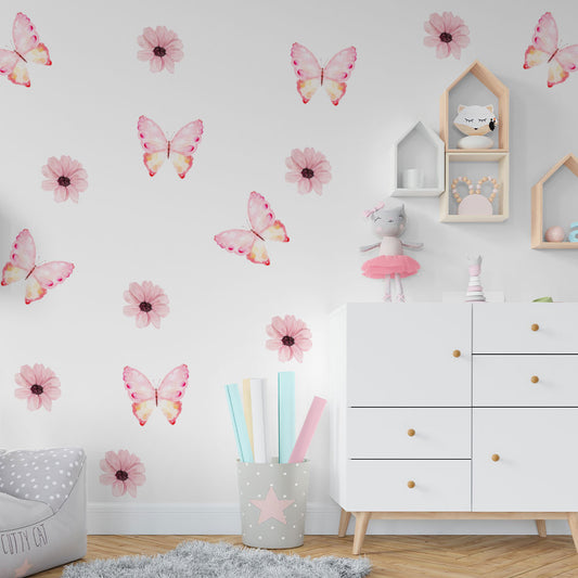 Pink Butterflies and Flowers